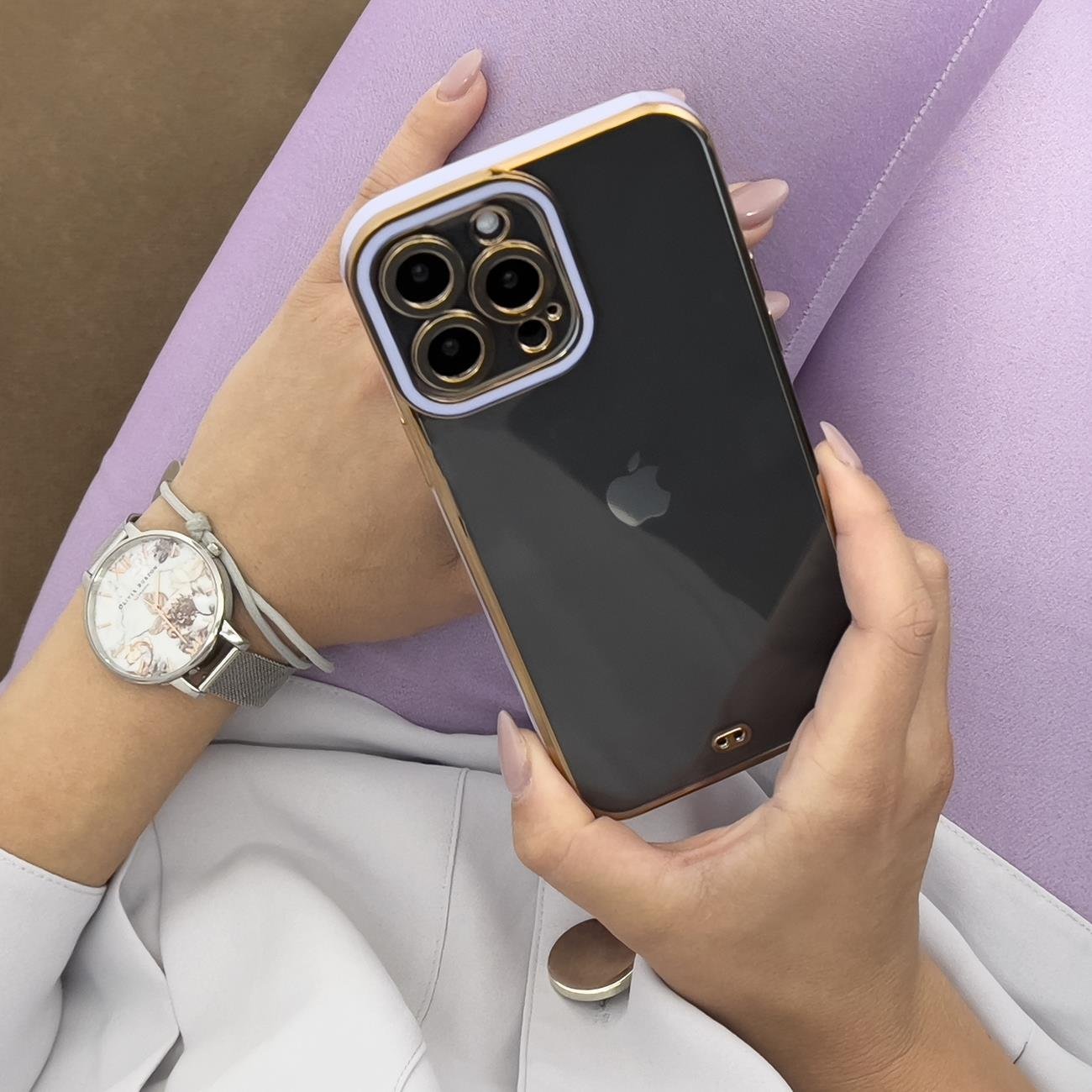 Mbulesë xheli Hurtel Fashion Case për Samsung Galaxy A12 5G, transparente, kornizë e artë