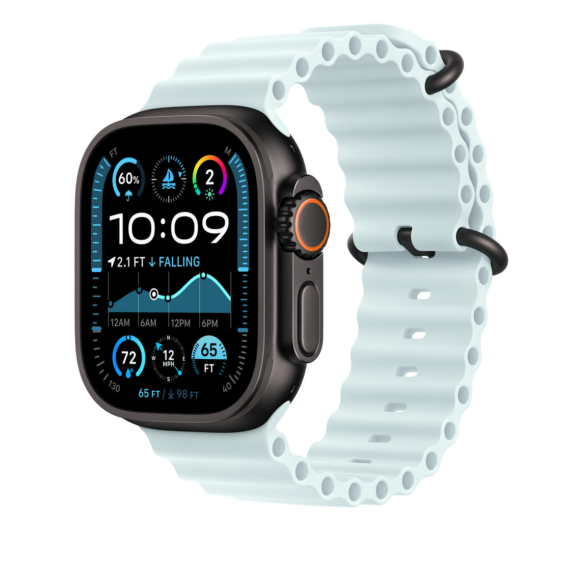 Apple Watch 49mm Band, Ice Blue Ocean Band, Black Titanium Finish