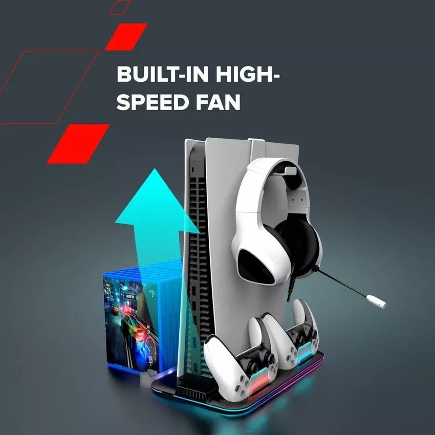 Qëndrim multifunksional Canyon CS-51 për PS5 Slim, me ftohje, karikon 2 gamepad, i zi