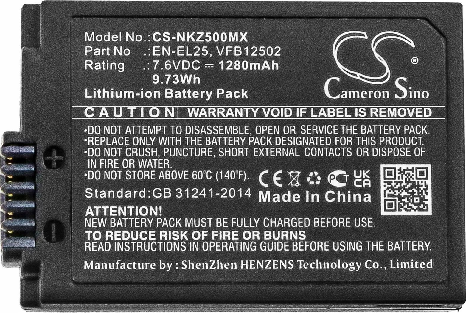 Bateri kamerë Cameron Sino EN-EL25, 1280mAh, Li-ion, e zezë