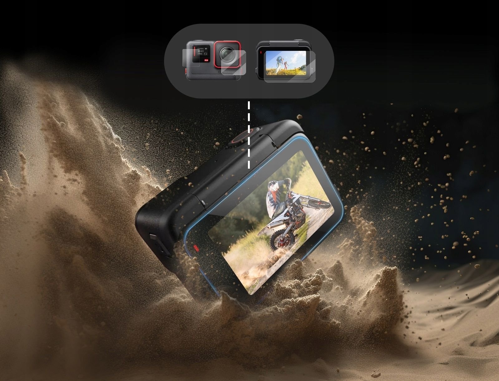 Set mbrojtës Telesin për Insta360 Ace, xham lente dhe 2x mbrojtës ekrani, transparent