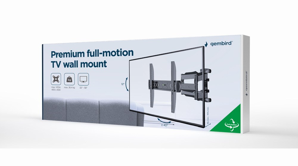Mbajtëse muri për TV Gembird WM-58ST-01, 32"-58", e zezë