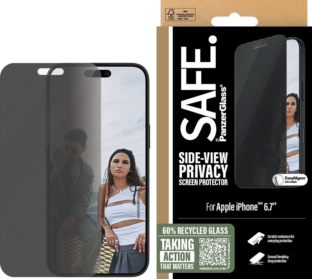 Mbrojtëse ekrani SAFE by PanzerGlass për Apple iPhone 16 Plus, xham privatësie, transparente
