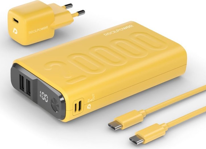 Power bank RealPower PB-20000, 20000mAh, 22.5W, i verdhë