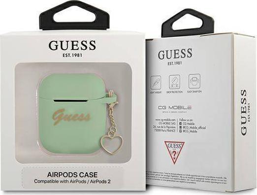 Kllëf silikoni Guess Charm Heart Collection për AirPods, me varëse, jeshile