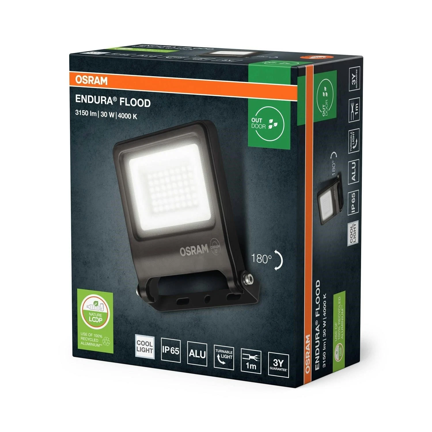 Prozhektor LED Osram Endura Flood 30W, për jashtë, dritë e bardhë e ftohtë, gri