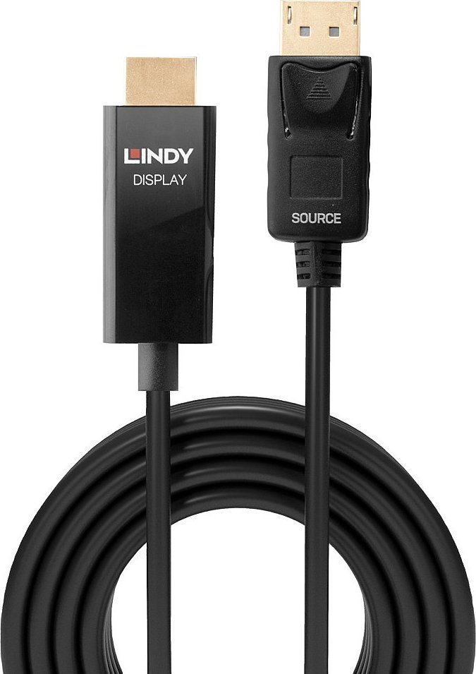 Kabllo adapter DisplayPort në HDMI Lindy, 1m, 4K HDR, e zezë