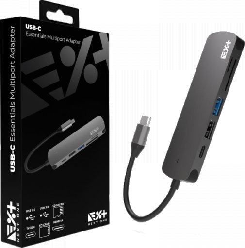 Adapter USB C Next One Essentials Multiport, shumëporta, gri