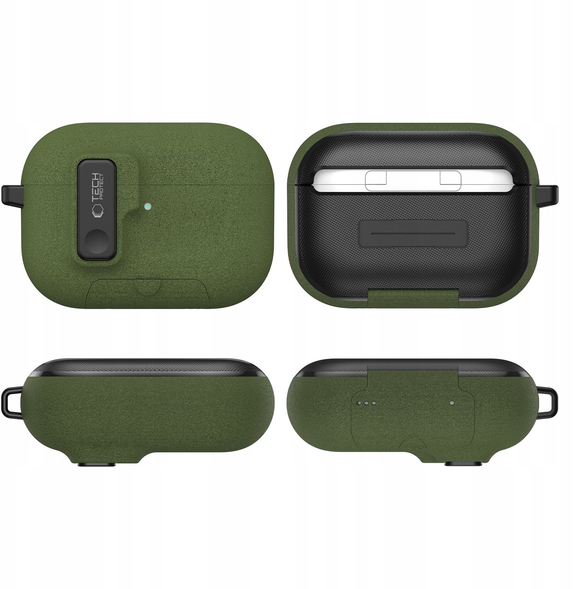 Kuti mbrojtëse Tech-Protect Slim Hook për AirPods Pro 3, polikarbonat, me karabinë, jeshile