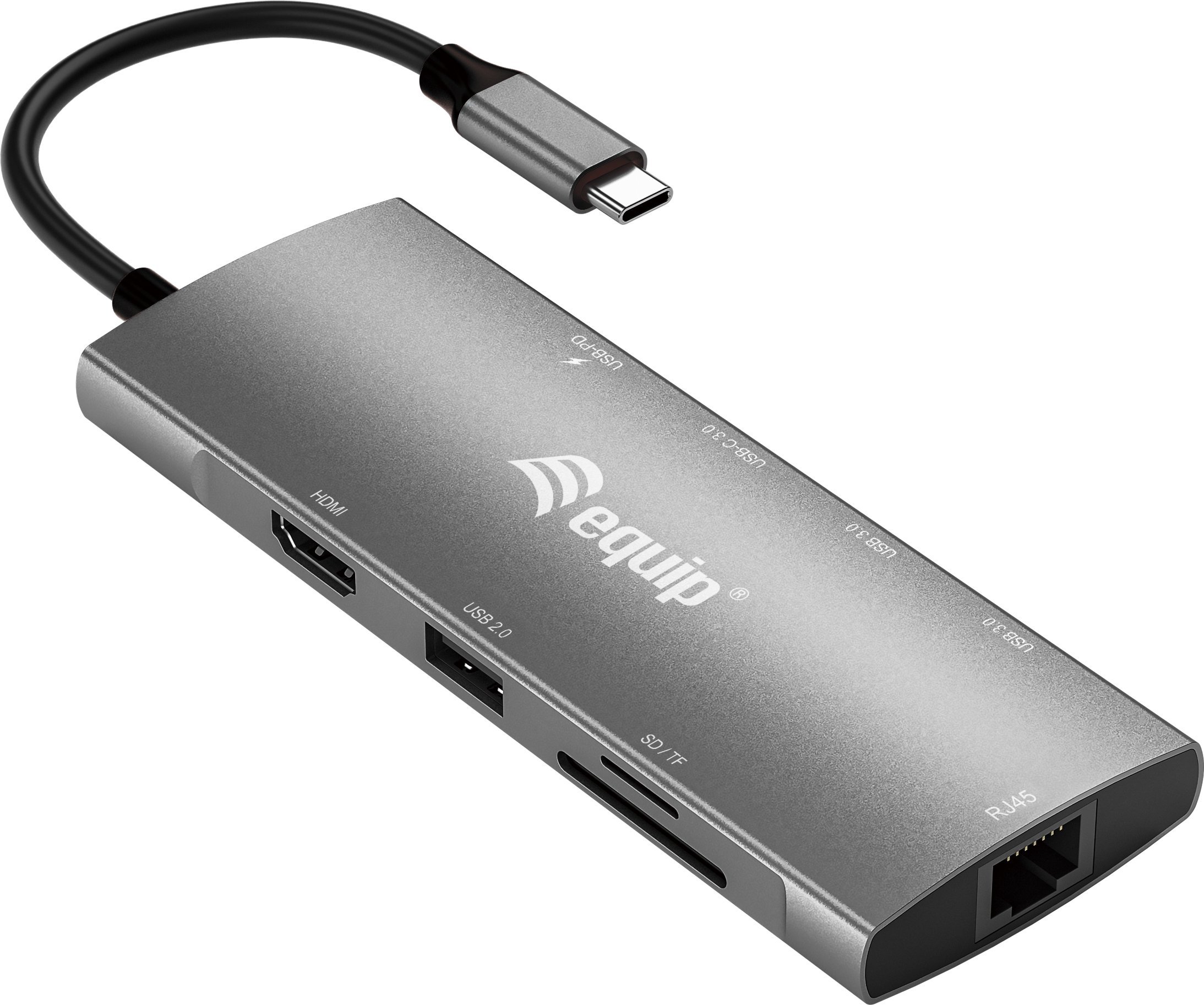 Adaptues USB-C Equip 133490, 9 në 1, HDMI 4K 60Hz, Gigabit LAN, gri