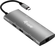 Адаптер USB-C Equip 133490, 9 во 1, HDMI 4K 60Hz, гигабит LAN, сива