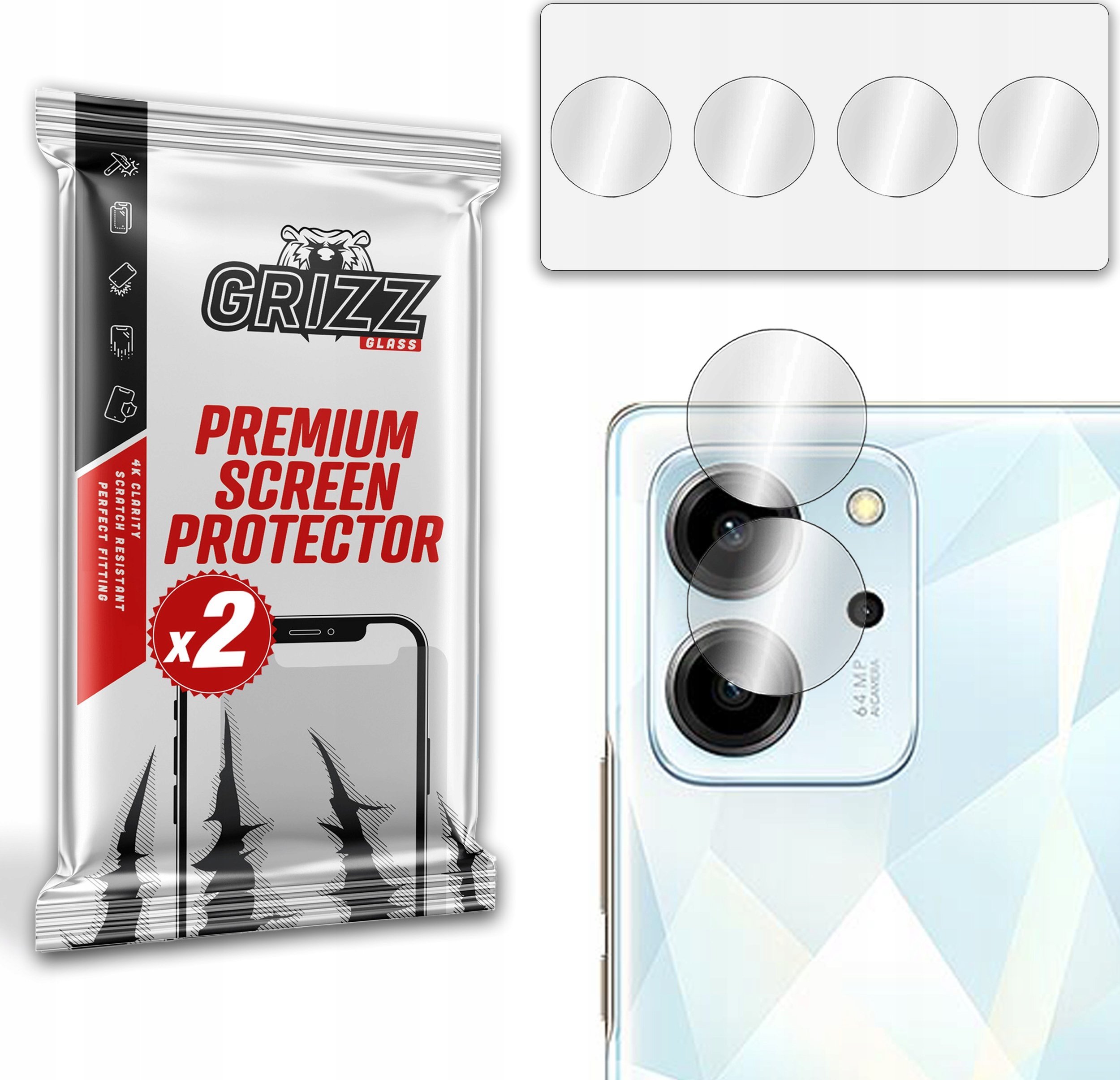 Xham mbrojtës kamere GrizzGlass HybridGlass për Honor 80 SE, set 2 copë, transparent