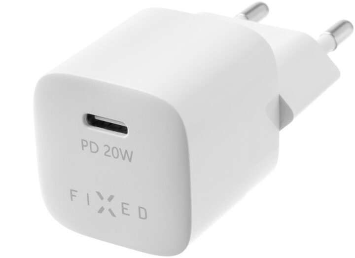 FIXED полнач, Mini со USB-C, PD, 20W, бел + USB-C - USB-C кабел, 1m