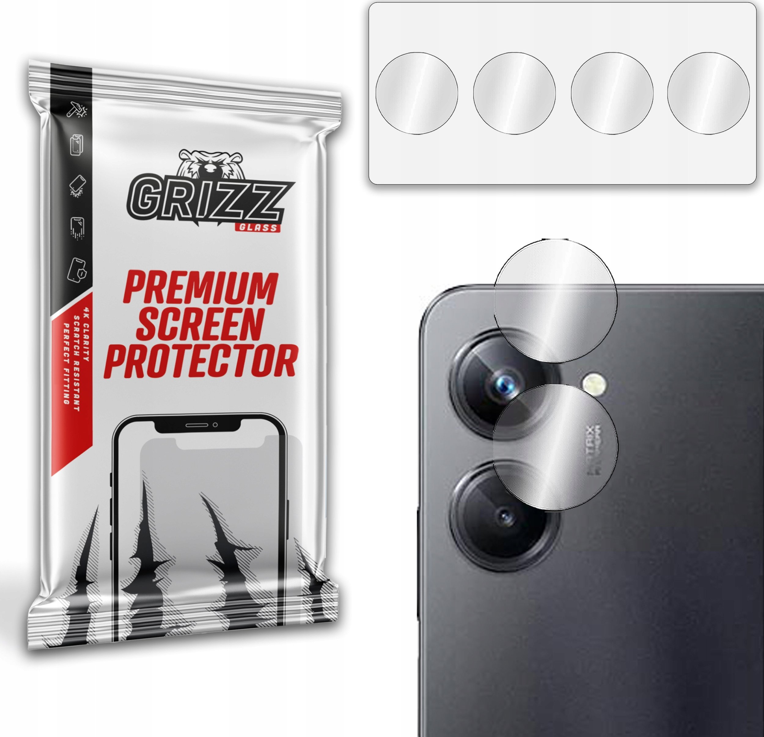 Mbrojtës kamere GrizzGlass Hybrid Glass për Realme 10 Pro, set 2 copë, transparent