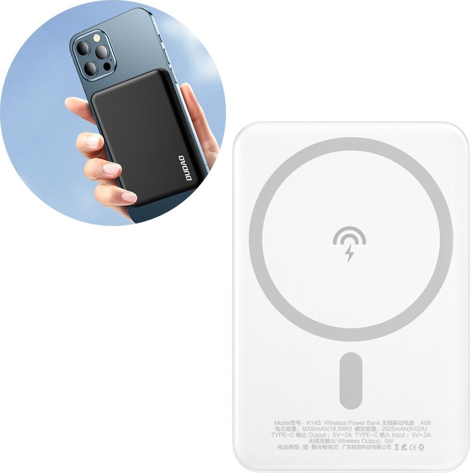 Powerbank Dudao K14S, 5000mAh, MagSafe, i bardhë