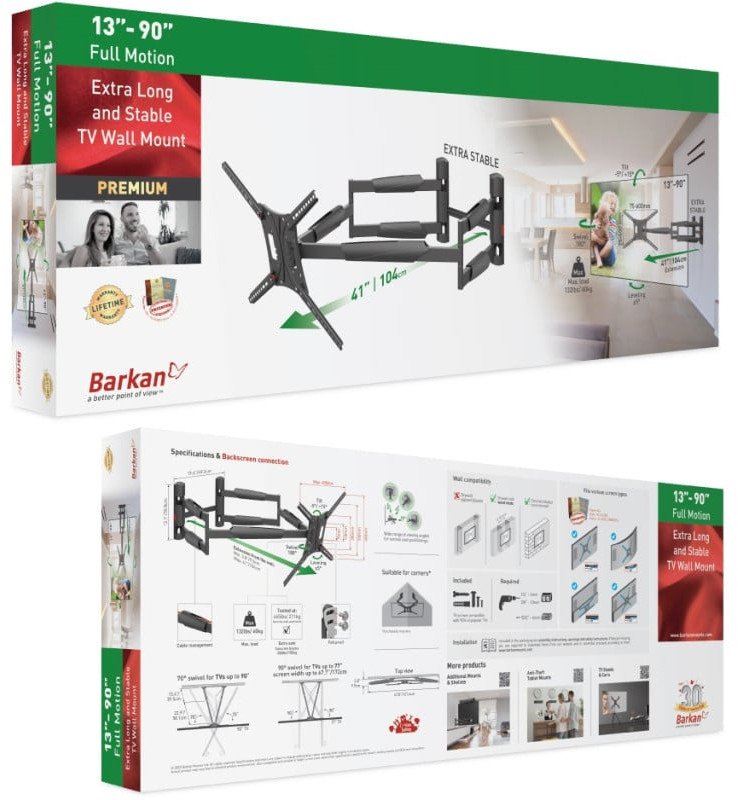 Mbajtëse muri për TV Barkan BM466XP, deri 90", 60kg, e zezë