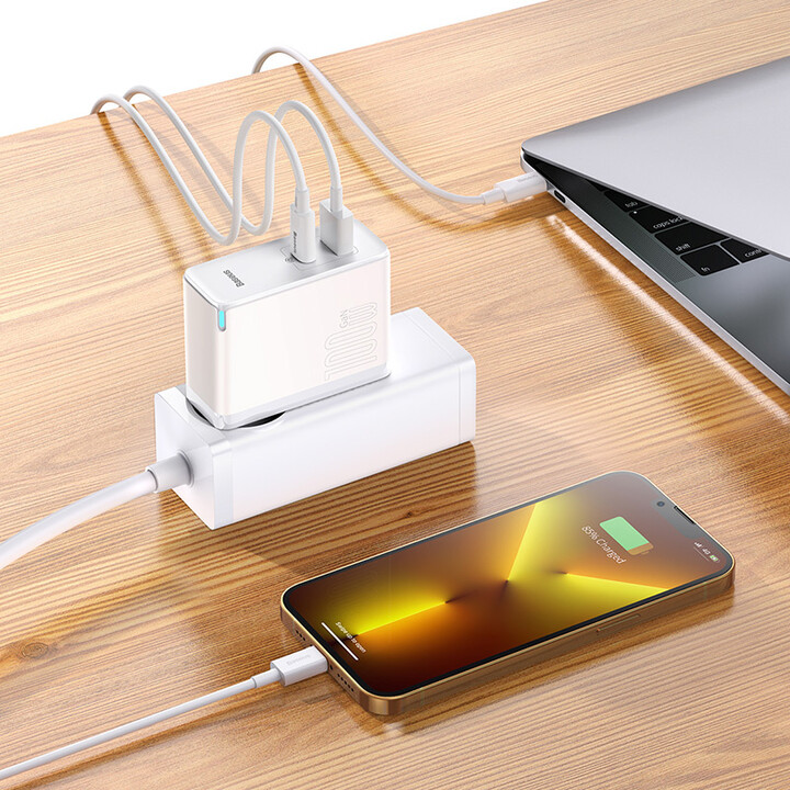 Karikues Baseus GaN5 Pro, USB-C, USB-A, 100W, i bardhë