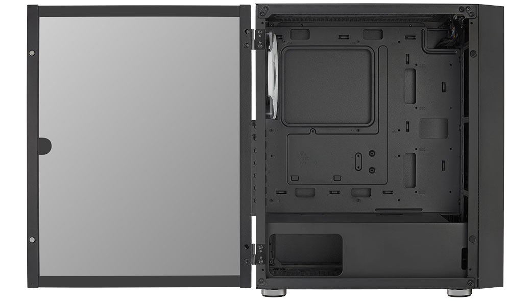 Kuti kompjuteri Aerocool Graphite FRGB, mid tower, panel xhami i temperuar, e zezë