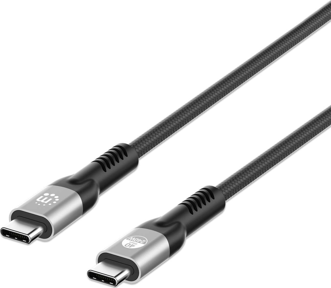 Kabllo USB C Manhattan 240W USB4, 2m, 40 Gbps 8K, i zi