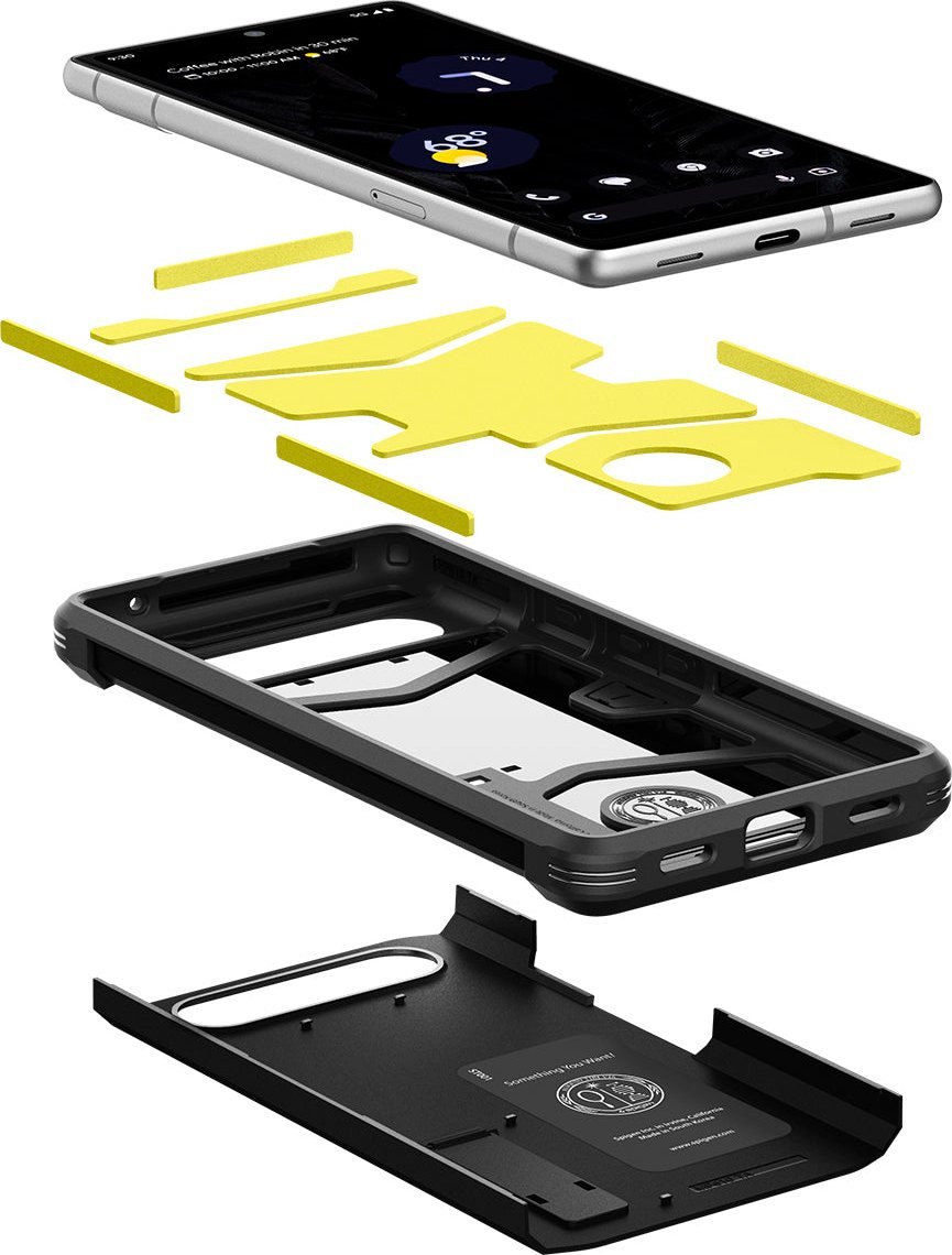 Mbulesë telefoni Spigen Tough Armor për Google Pixel 7a, me stand, e zezë