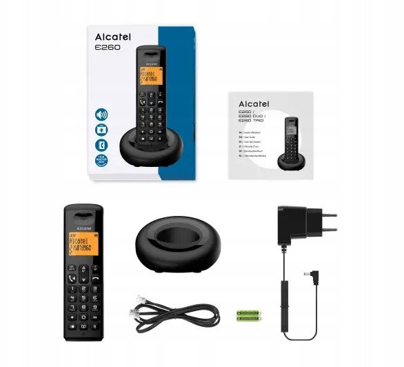 Telefoni fiks pa kabllo Alcatel E260 S Voice Duo, sekretari telefonike, bllokim thirrjesh reklamuese, i zi