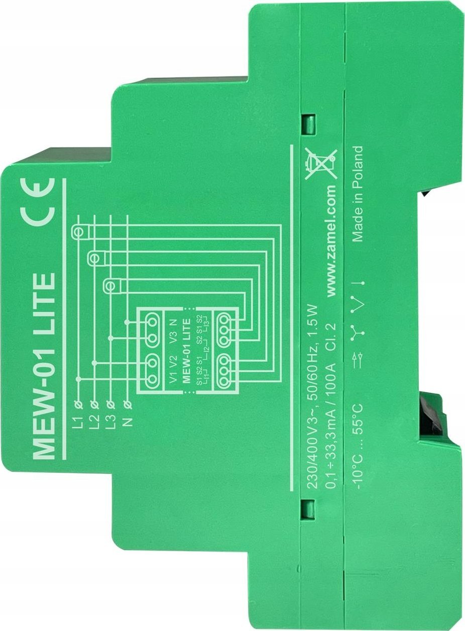 Трифазен монитор на енергија Zamel MEW-01 Lite SUPLA, Wi-Fi, 3x100A, бел