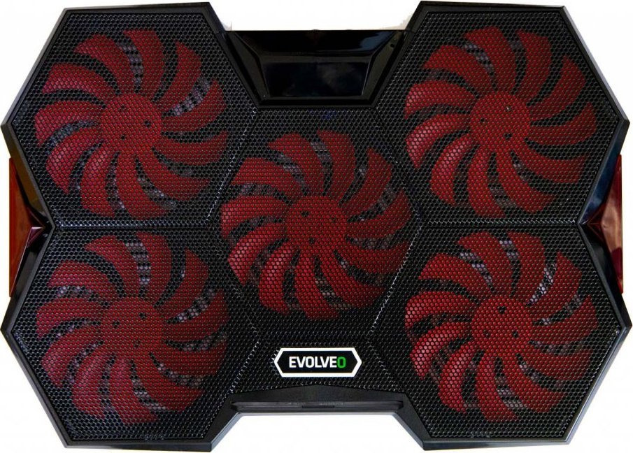 Ftohës laptopi Evolveo Ania 14, deri 17.3", 5 ventilatorë, i zi me ndriçim të kuq