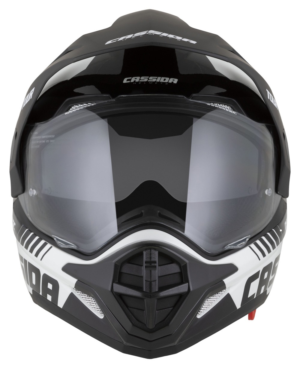 Helmetë moto CASSIDA Tour 2.0 Dual 2026, turistike adventure, Pinlock ready, e bardhë e zezë