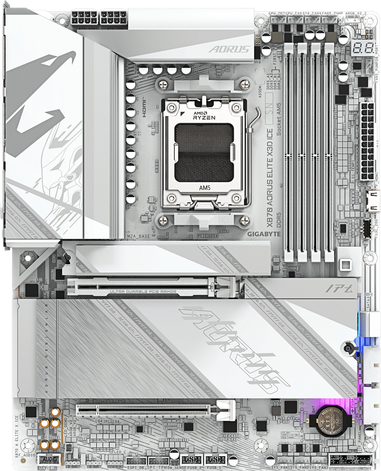 Pllakë amë GIGABYTE X870 AORUS ELITE X3D ICE, DDR5, PCIe 5.0, e bardhë