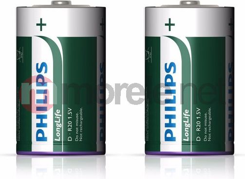 Bateri Philips LongLife D R20, 1.5V, paketim 2 copë