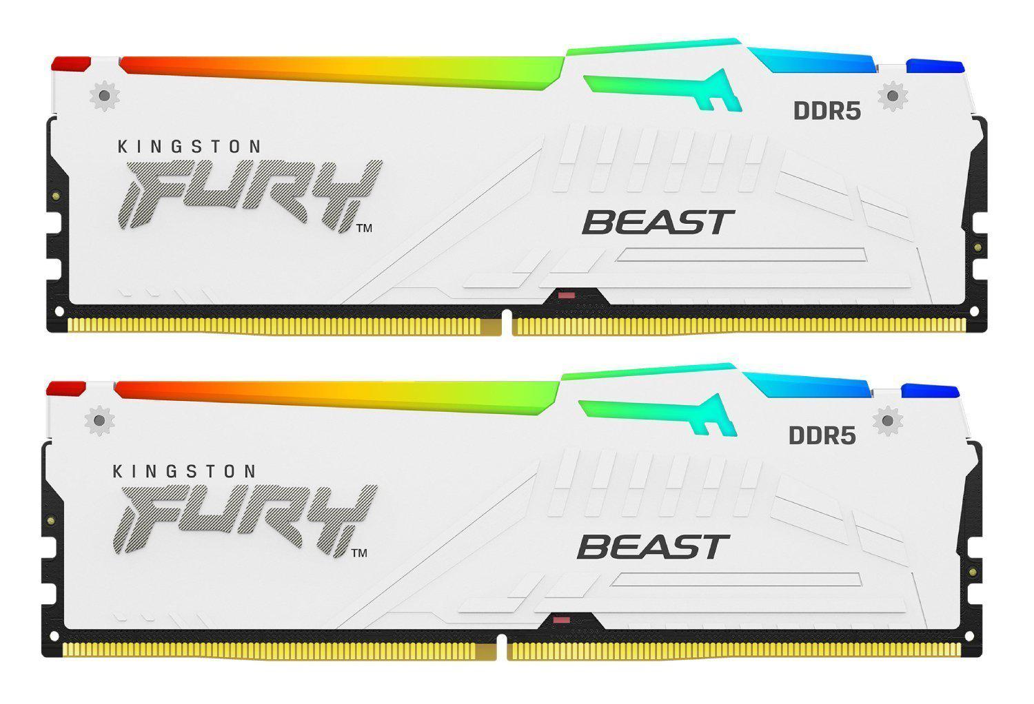 Ram DDR5 Kingston FURY Beast RGB 64GB, 6400MHz, Dual Channel, e bardhë