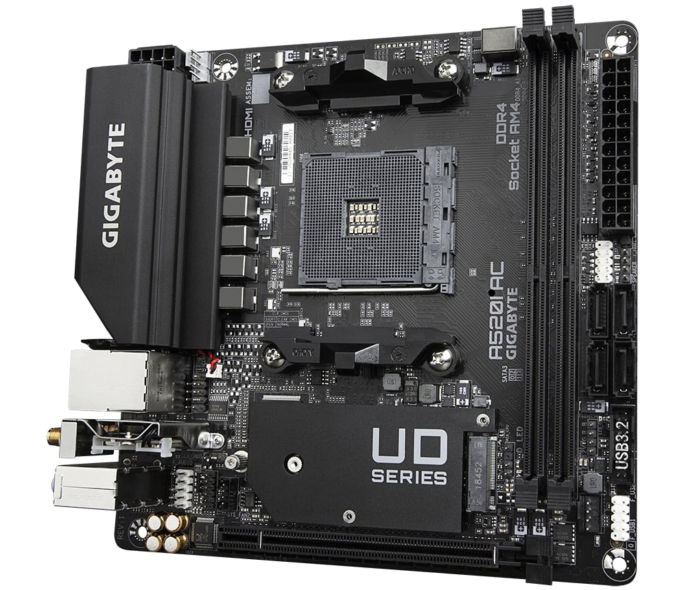 Pllakë amë Gigabyte A520I AC, Mini-ITX, AM4, DDR4, Wi-Fi, e zezë