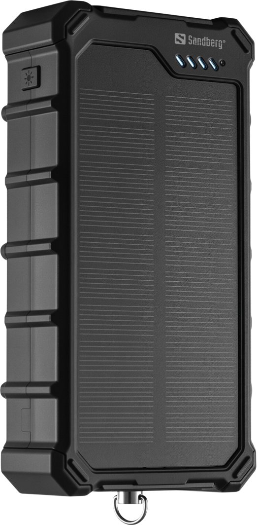Power Bank Sandberg Solar CampLED, 20000 mAh, me panel diellor dhe llambë LED, i zi