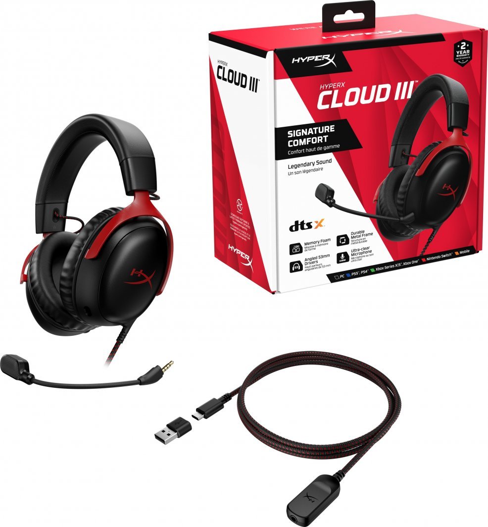 Kufje HyperX Cloud III (727A9AA), të zeza/ kuqe