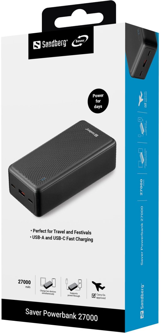 Powerbank Sandberg 320-43, 27000 mAh, Li-Ion, USB-C, i zi