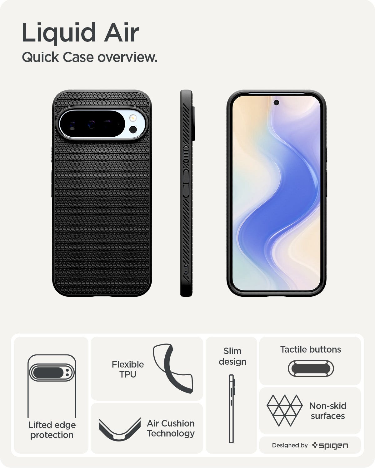 Футрола за телефон Spigen Liquid Air за Google Pixel 10 Pro XL, мат, црна