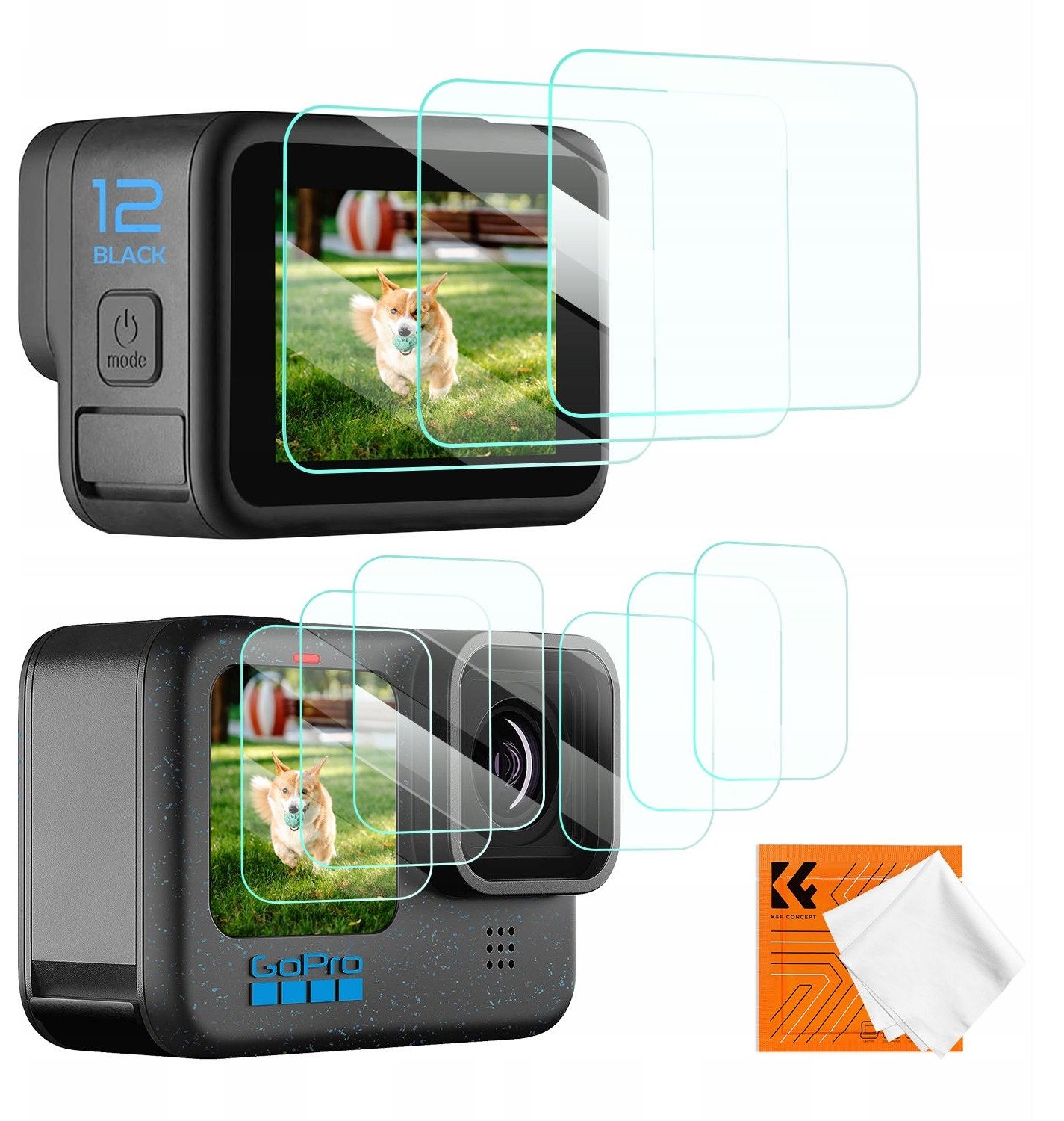 Set mbrojtës ekrani dhe lente K&amp;F Concept, për GoPro Hero 9 10 11 12 Black, 3 copë, transparent