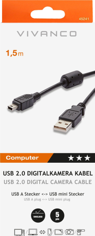 Kabllo USB në Mini USB VIVANCO CC U 15 D2, USB 2.0, 1.5m, e zezë