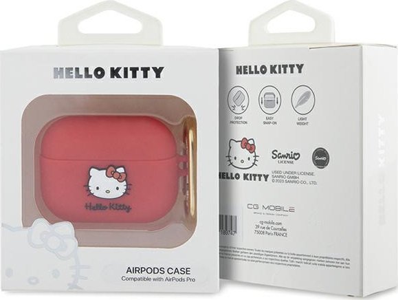 Mbulesë silikoni për AirPods Pro Hello Kitty, gjenerata 1 dhe 2, me karabinë, fuchsia