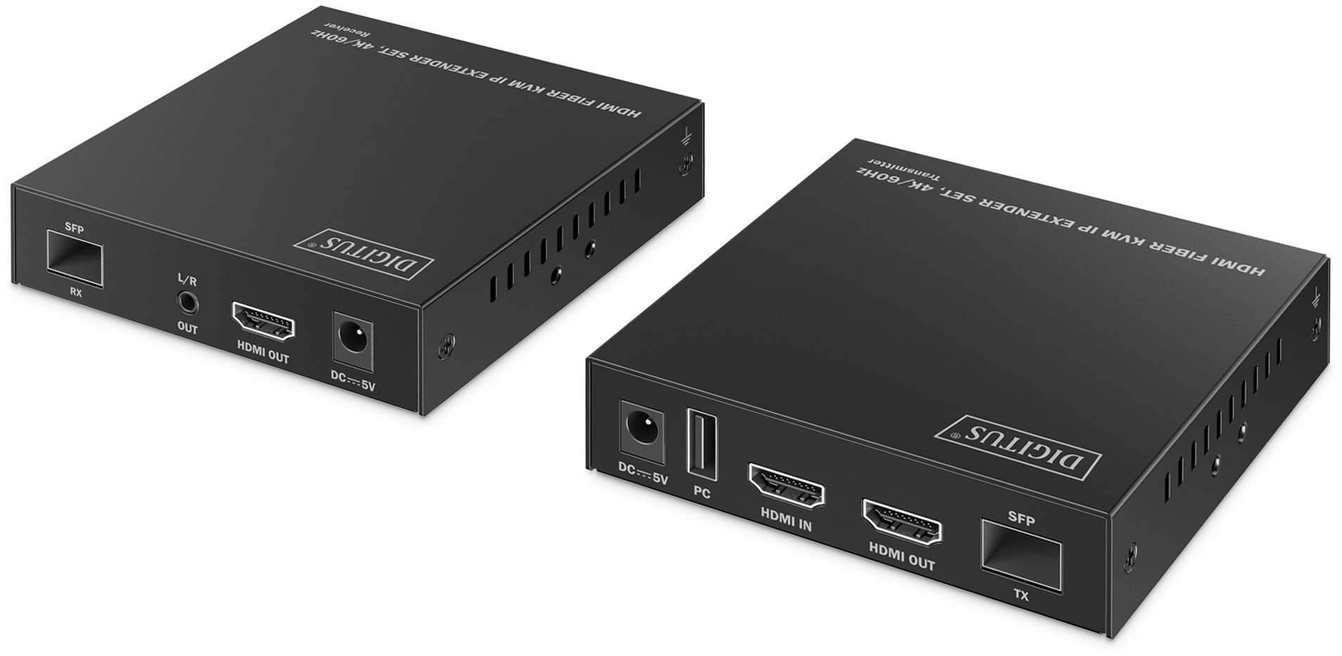 Set ekstender HDMI me fibër optike Digitus KVM IP, 4K 60Hz, i zi