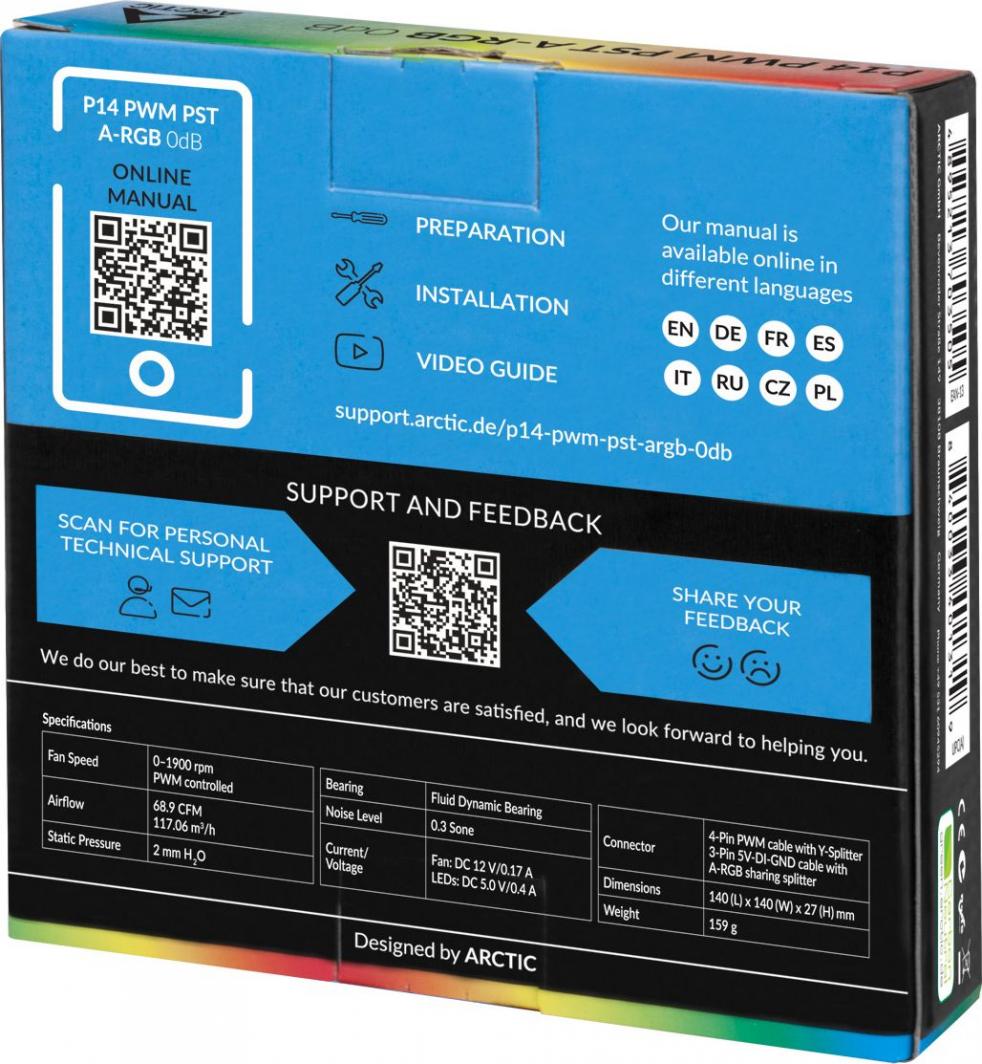 Ftohës Arctic P14 PWM PST A-RGB 0dB, 140 mm