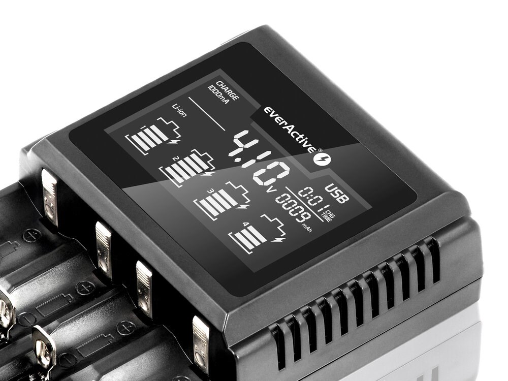 Karikues baterish EverActive UC-4000, universal Ni-MH Li-ion, ekran LCD, i zi