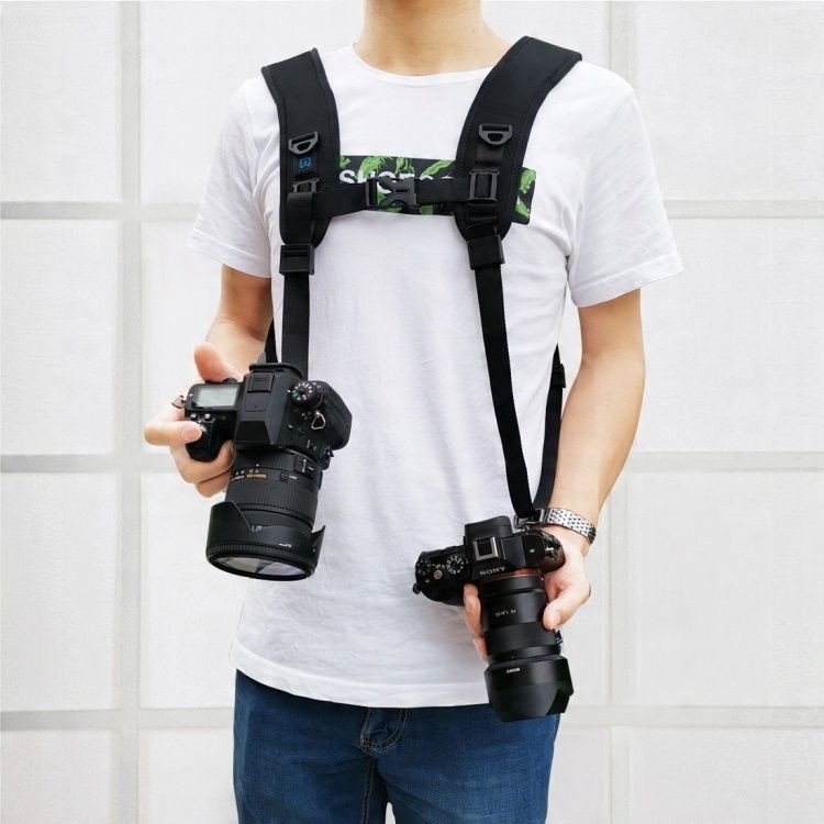 Harnez fotografik Puluz PU6002, për 2 kamera DSLR, fije 1/4", i zi
