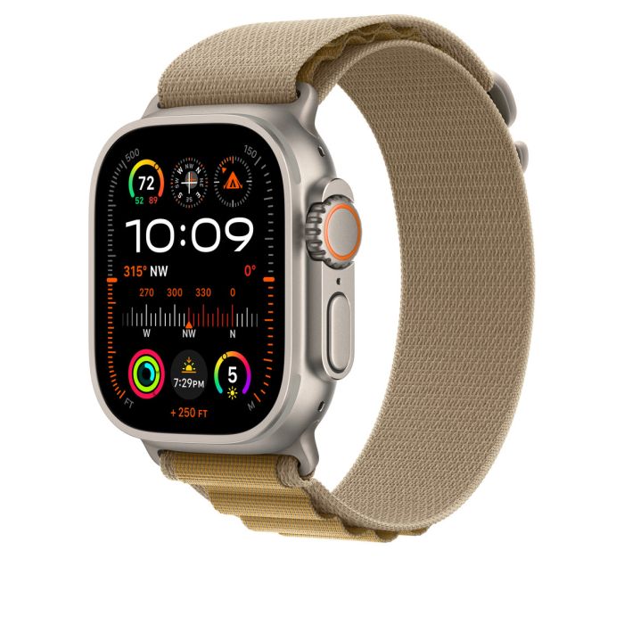 Apple Watch 49mm Loop, Tan Alpine Loop, Natural Titanium Finish, S