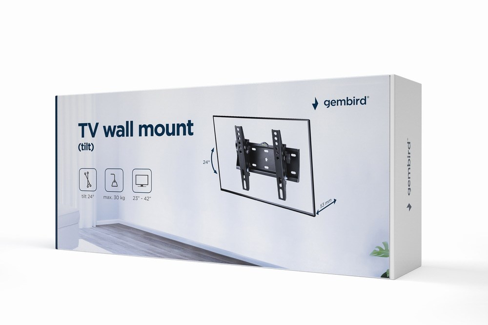 Mbajtëse muri për TV Gembird WM-42T-02, 23”-42”, VESA 200x200, e zezë