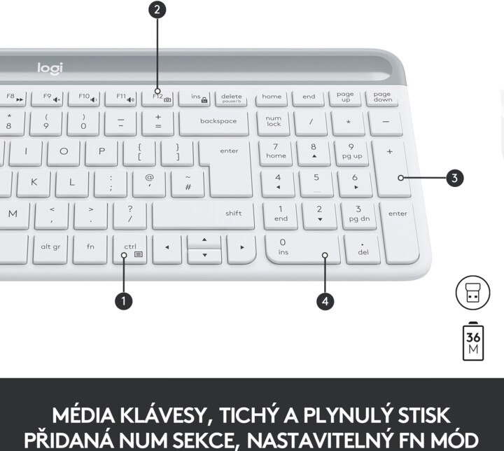 Set tastierë + maus Logitech MK470 Slim Wireless Combo, US, i bardhë