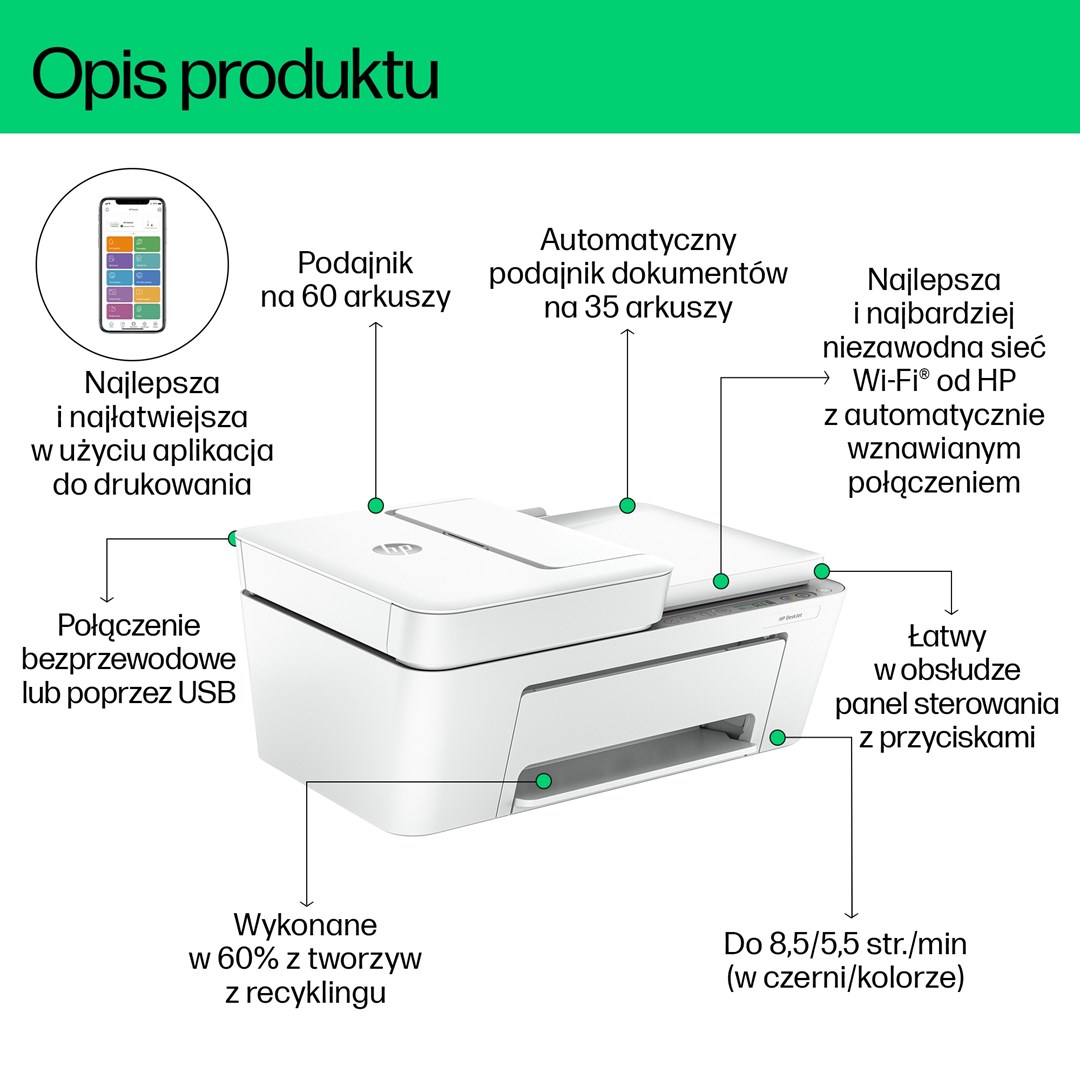 Printer multifunksional HP DeskJet 4220e, A4, Wi-Fi, i bardhë/i hirtë
