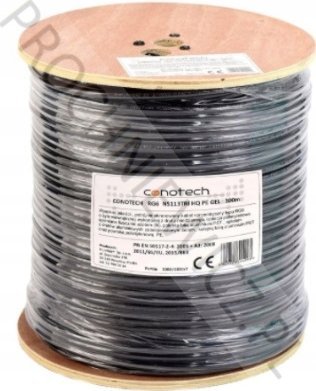 Kabllo koaksiale RG6 113 Cu PE Gel, Trishield, 300m, e zezë