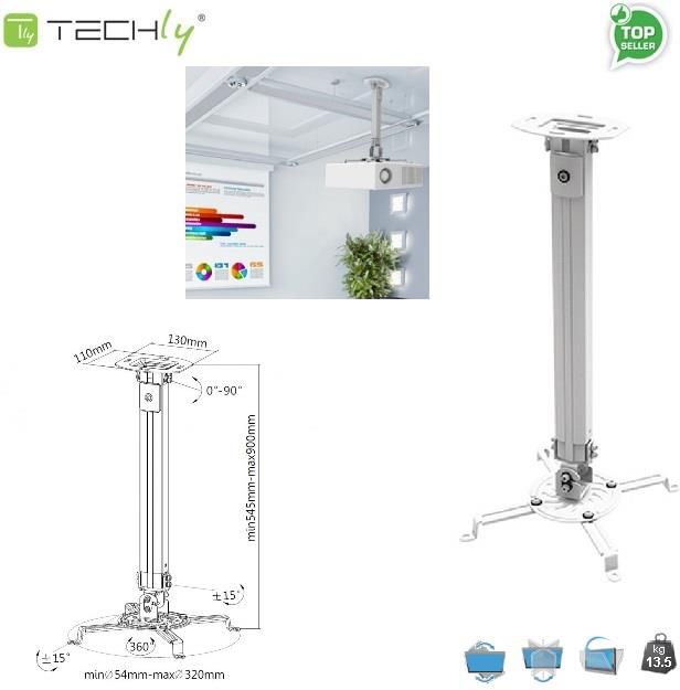 Mbajtës projektori Techly ICA PM18, tavan, 55 90 cm, argjendtë