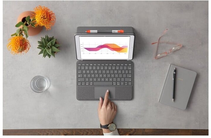 Mbrojtëse Logitech Combo Touch me tastierë për Apple iPad Air 10.9 "(gjenerata e 4-të), US, e hirtë